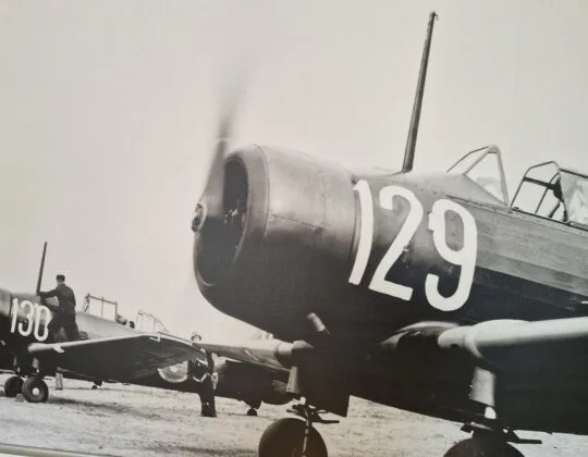 Svartvitt fotografi från flyget i Ljungbyhed tillhörande Historisk Bildbank